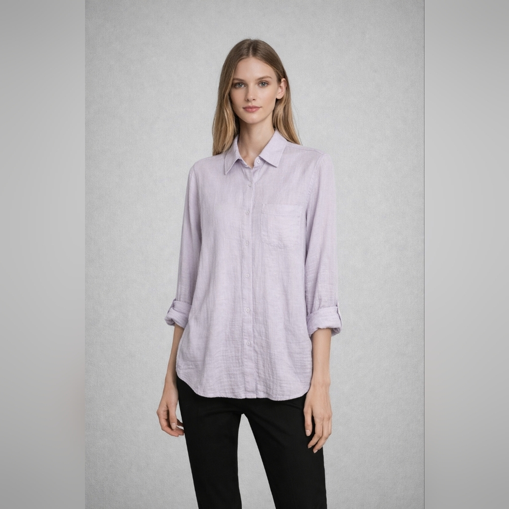 Nine West Size XS Lavender Light Purple Button-Down Gauze Cotton Shirt